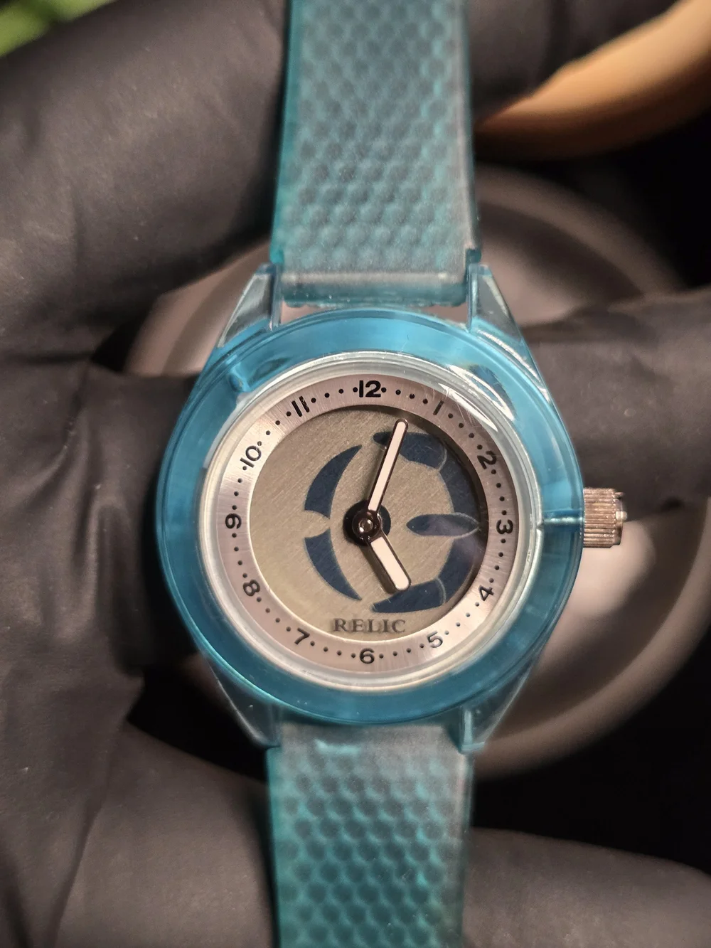 Relic Big Tic Teal Blue Transparent Plastic Women's Watch